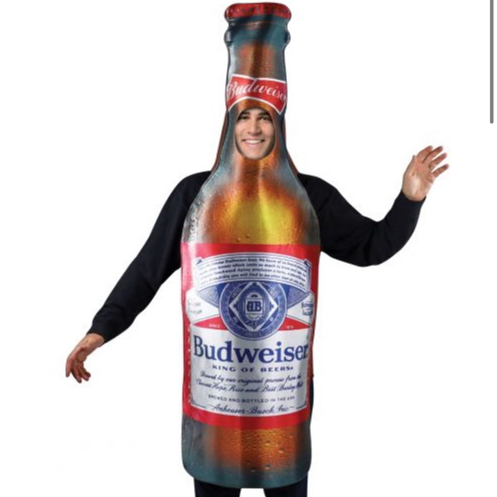 Budweiser Beer Bottle Costume with Red and Blue Accents